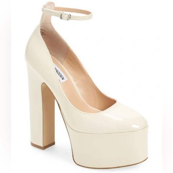Steve Madden Shoes - Steve Madden Beige Ivory Skyrise Ankle Strap Platform Pumps Heel US 7.5
